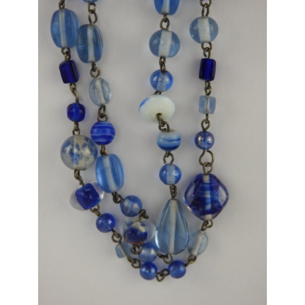Vintage Blue Glass Beaded Long Necklace Multi Strand Look Artisan Boho - Picture 5 of 11